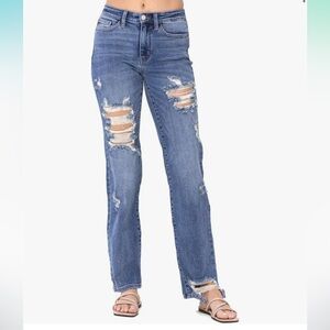 Judy Blue Los Angeles Straight Fit Heavy Distressed Midrise Blue Jeans size 0/24